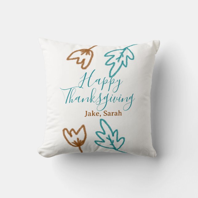 Almofada Feliz Dia de Ação de Graças queda castanha azul de (Frente)