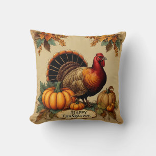Almofada Feliz Dia de Ação de Graças Vintage Turquia, Pumpk