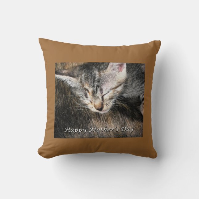 Almofada Feliz Dia de as mães Mãe e Kitten (Frente)