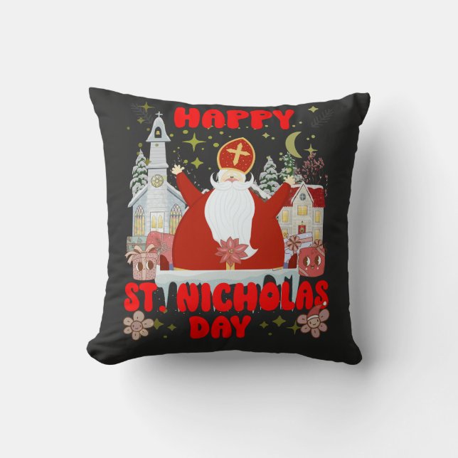 Almofada Feliz dia do Santo Nicholas retro inverno Holodias (Frente)