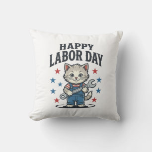 Almofada Feliz Dia do Trabalhador Gato Patriota Desenho Vin
