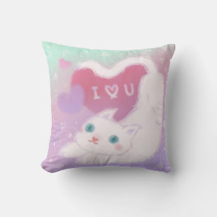Almofada Feliz Dia dos Namorados com Gato Branco Fofinho