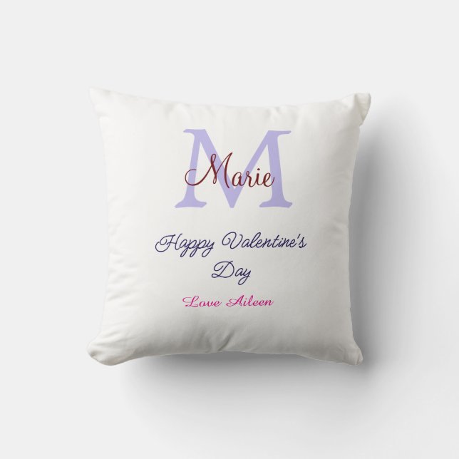 Almofada Feliz dia dos namorados em pastel roxo monograma r (Frente)