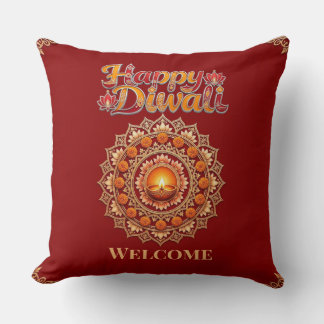 Almofada Feliz Diwali Festival das Luzes Deepak Lotus Verme
