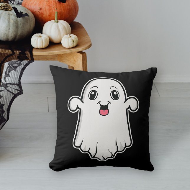 Almofada Feliz E Bonito Cartoon Fantasma Negra Negra Do Hal (This design adds some spooky detail to a space for the Halloween season.)