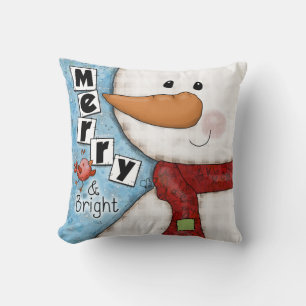 Almofada Feliz e Bright Christmas Snowman e Red Bird