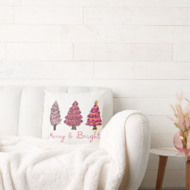 Almofada Feliz e Brilhante Árvore de Natal Rosa