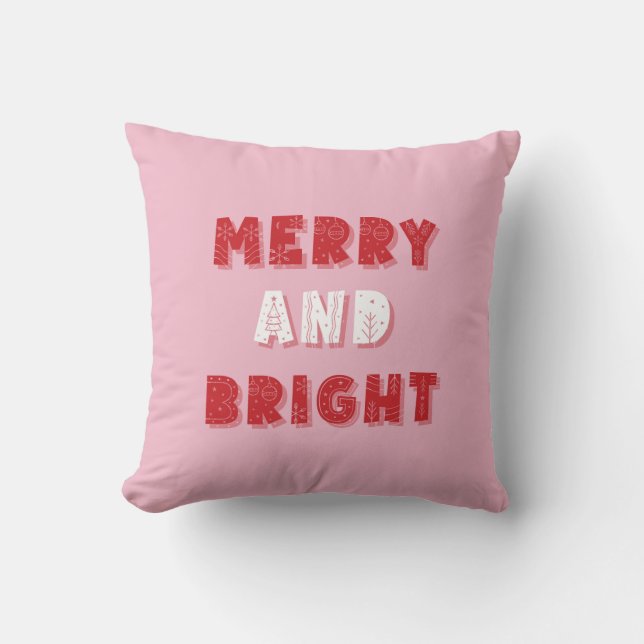 Almofada Feliz e Brilho, Feliz Natal, Natal, Rosa (Frente)