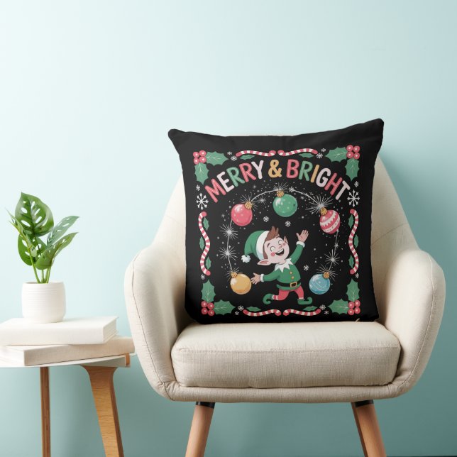 Almofada Feliz e Elf de Natal Brilhante | Feriado Cute (Cadeira)