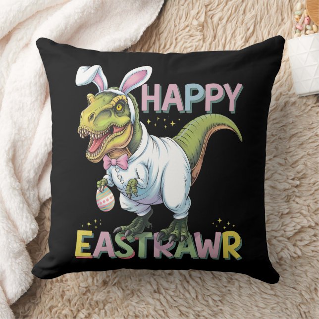 Almofada Feliz Eastrawr T Rex Páscoa Dinossaur Bunny Egg (Cobertor)