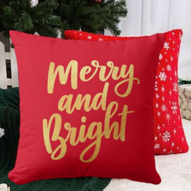Almofada Feliz Elegante e Brilho - Feriado de Script Dourad (Merry and Bright pillow)
