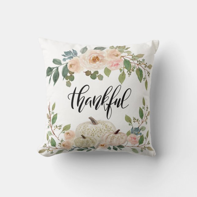 Almofada Feliz Elegante Ivory Pink Flowers & Pumpkins (Frente)