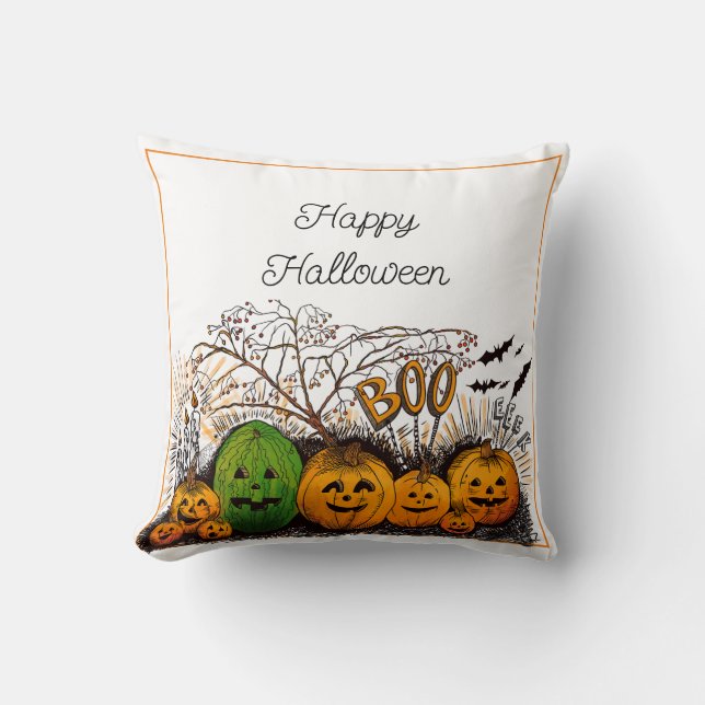 Almofada Feliz encontro de Halloween Jack-o-lantern (Frente)