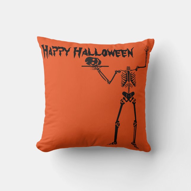 Almofada Feliz esqueleto de Halloween (Frente)