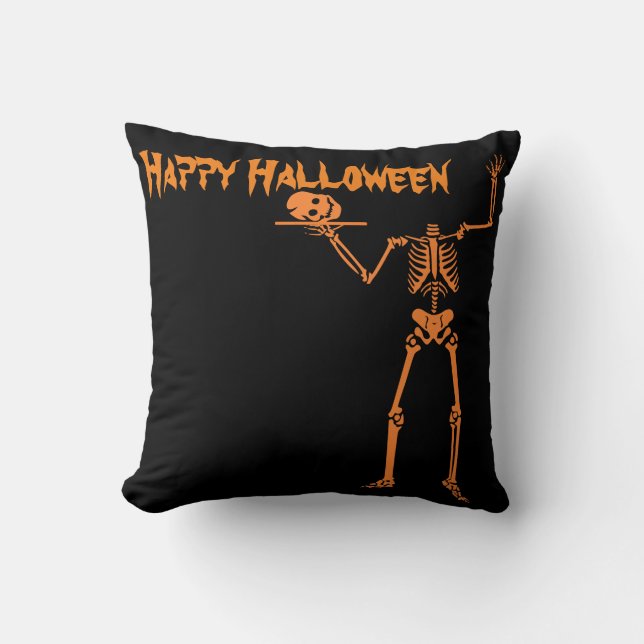 Almofada Feliz esqueleto de Halloween (Frente)