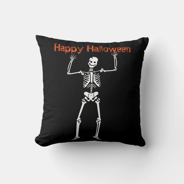 Almofada Feliz esqueleto de Halloween (Frente)