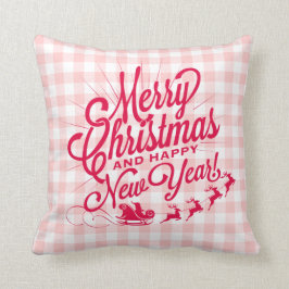 Almofada Feliz Feliz ano novo de Natal - Verificação Rosa