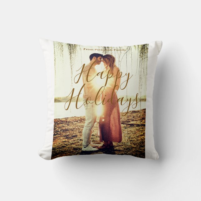 Almofada Feliz feriado marrom adicionar casal nome da foto  (Frente)