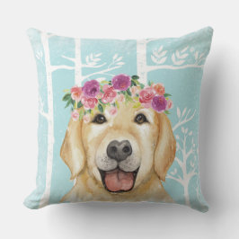 Almofada Feliz Flor Animal na Floresta Azul - Retriever Cac