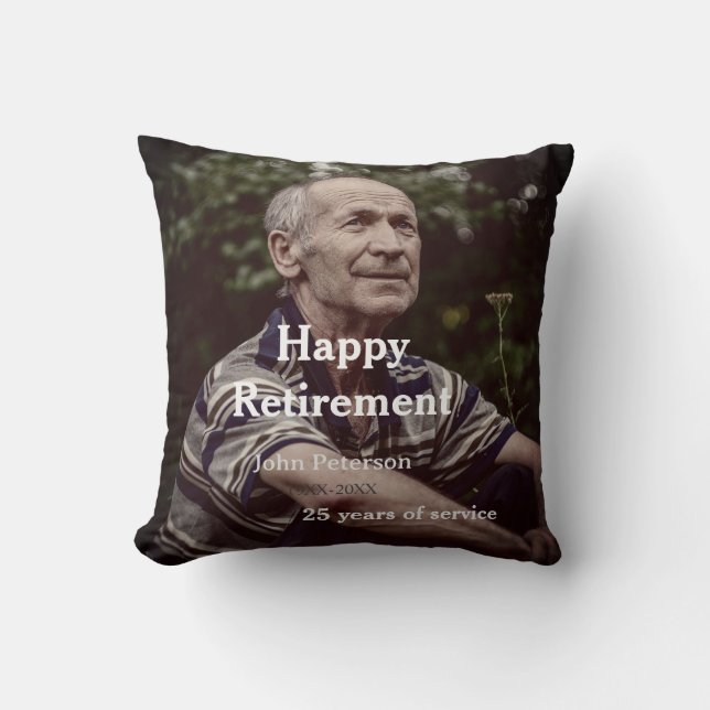 Almofada Feliz foto de aposentadoria nome ano anos de servi (Frente)