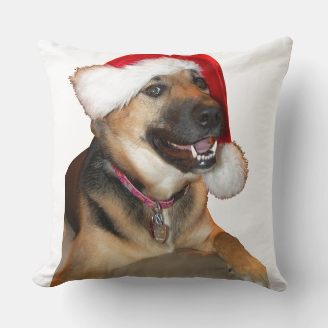 Almofada Feliz German shepherd de Natal (Frente)