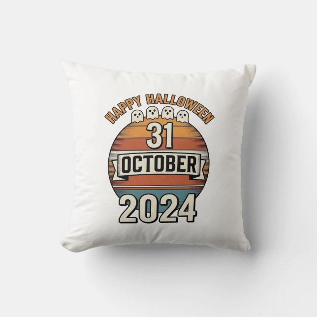 Almofada Feliz Halloween 31 Outubro Design de Fantasma Vint (Frente)
