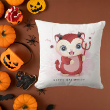 Feliz Halloween Gatinho Fofo Diabo Aranha Morcego 