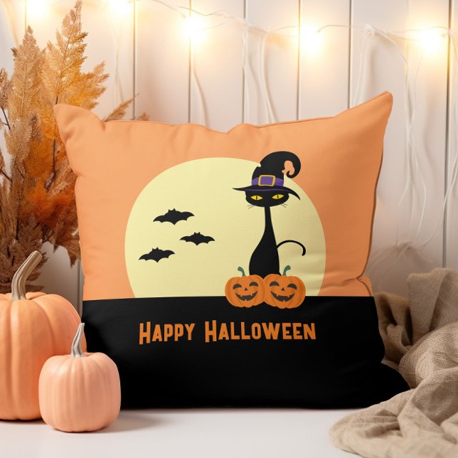 Almofada Feliz Halloween Gato Preto (Criador carregado)