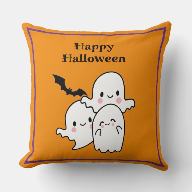 Almofada Feliz Halloween Ghost Bat Orange Purple (Frente)