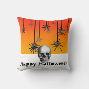 Almofada Feliz Halloween - laranja-mbre com crânio