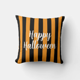 Almofada Feliz Halloween Pumpkin Orange Black Striped