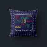Almofada FELIZ HANUKKAH Ama Joy Peace BLUE<br><div class="desc">Travesseiro festivo colorido com estrela de prata falsa de David em sutil padrão de fundo. AMOR JOY PEACE incluindo traduções hebraicas são codificadas por cor em vermelho, amarelo e verde. O texto é personalizável para o caso de você desejar mudar alguma coisa. FELIZ HANUKKAH também é personalizável. Parte da coleção...</div>