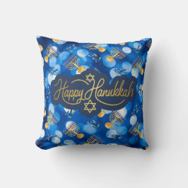 Almofada Feliz Hanukkah Azul e Branco