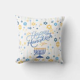 Almofada Feliz Hanukkah Azul e Dourado