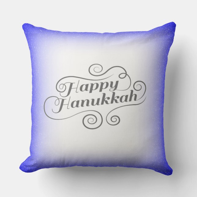 Almofada Feliz Hanukkah com fundo azul branco de 2 tons (Frente)