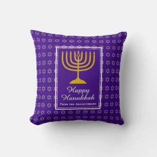 Almofada FELIZ HANUKKAH Menorah Estrela de David Roxo