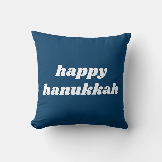 Almofada Feliz Hanukkah Simple Retro Typografia Azul (Frente)