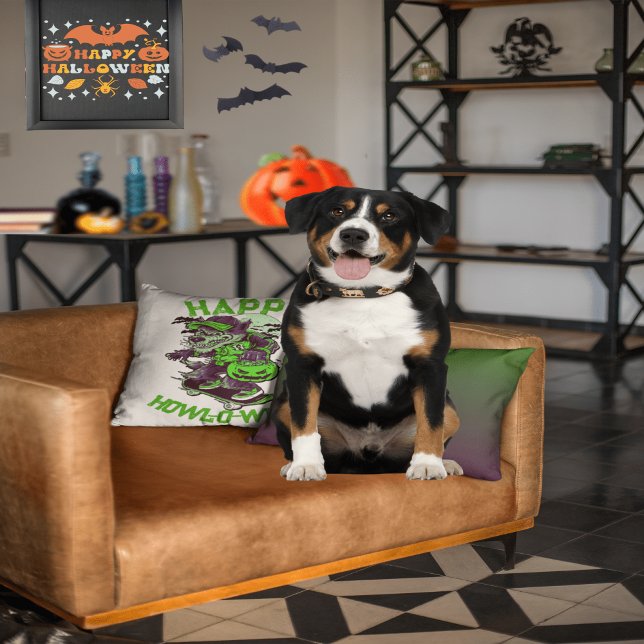 Almofada Feliz Howl-o-entre Wolf Andando em skate (Criador carregado)