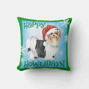 Almofada Feliz Howlidays Biewer Terrier Travesseiro decorat