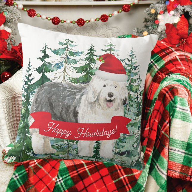 Almofada Feliz Howlidays Old English Sheepdog (Criador carregado)