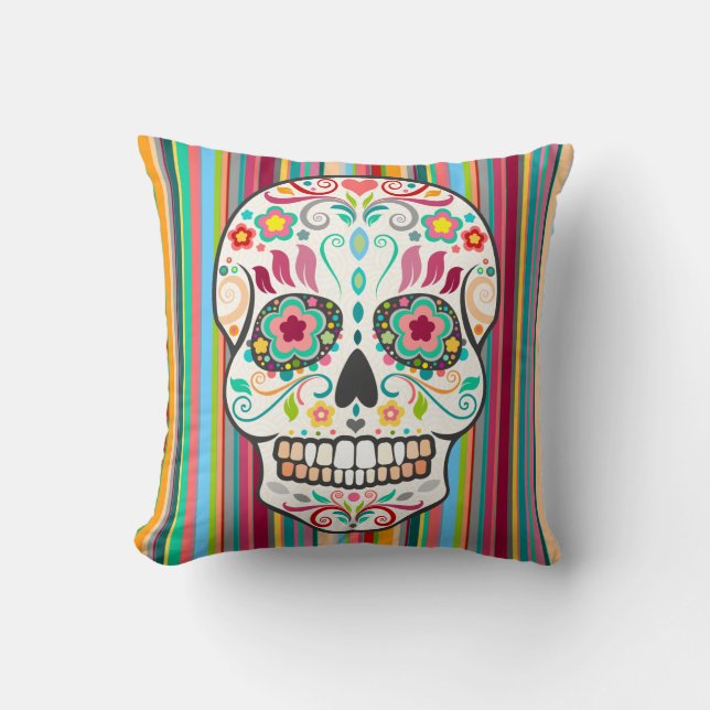 Almofada Feliz Muertos - crânio do açúcar & travesseiro (Frente)