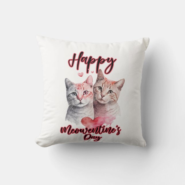 Almofada Feliz Namorados de Gato do Dia de Meowentine (Frente)