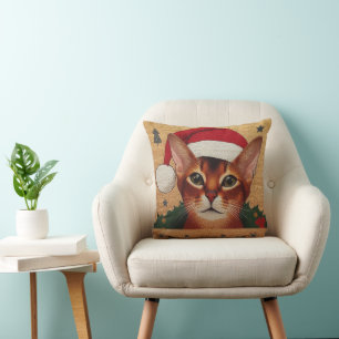 Almofada Feliz Natal Abyssinian Cat, Papais noeis Xmas Kitt
