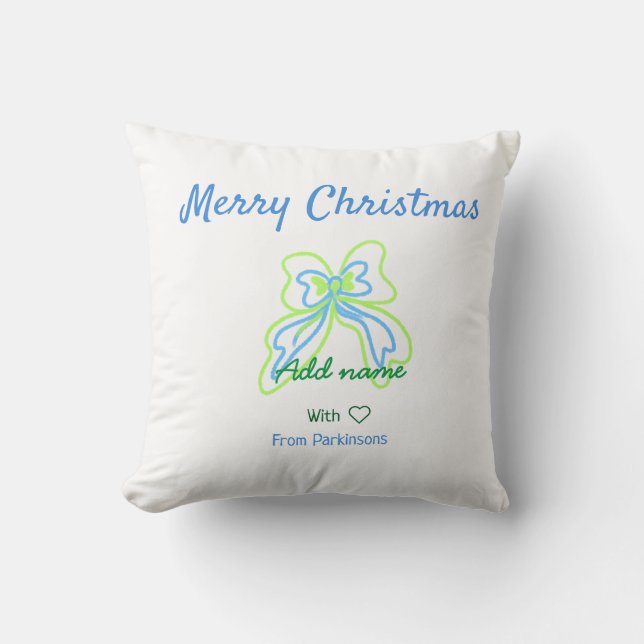 Almofada Feliz Natal arco verde azul adicione nome de famíl (Frente)