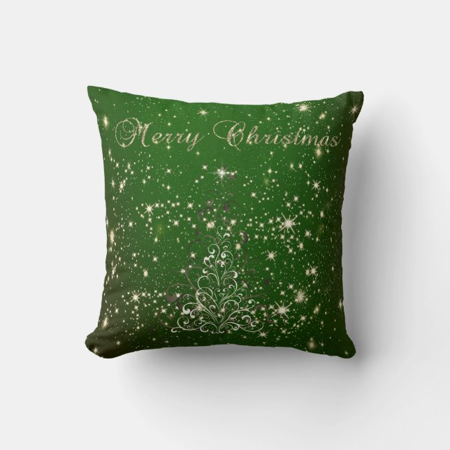 Almofada Feliz Natal,Árvore de Natal,Brilhos,Verde (Frente)