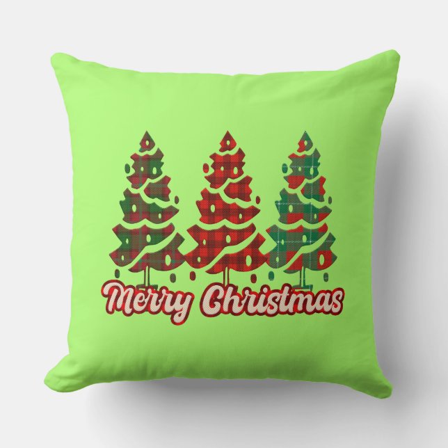 Almofada Feliz Natal Árvores de Xadrez Búfalo Design-42019 (Frente)