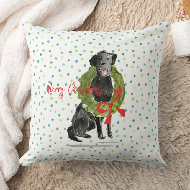 Almofada Feliz Natal Black Lab Dog Wreath Holly Family (Cobertor)