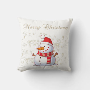 Almofada Feliz Natal, Boneco de Neve, Brilhos, Branco