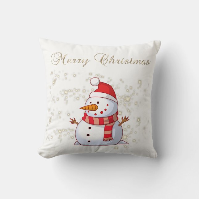 Almofada Feliz Natal, Boneco de Neve, Brilhos, Branco (Frente)