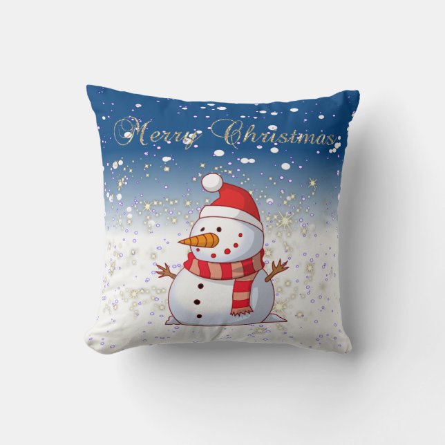 Almofada Feliz Natal, Boneco de Neve, Brilhos, Branco (Frente)